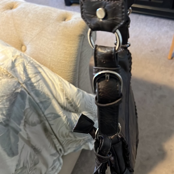 Leather Treska boho purse with cowhide front excellent condition! Snap and - Picture 9 of 13